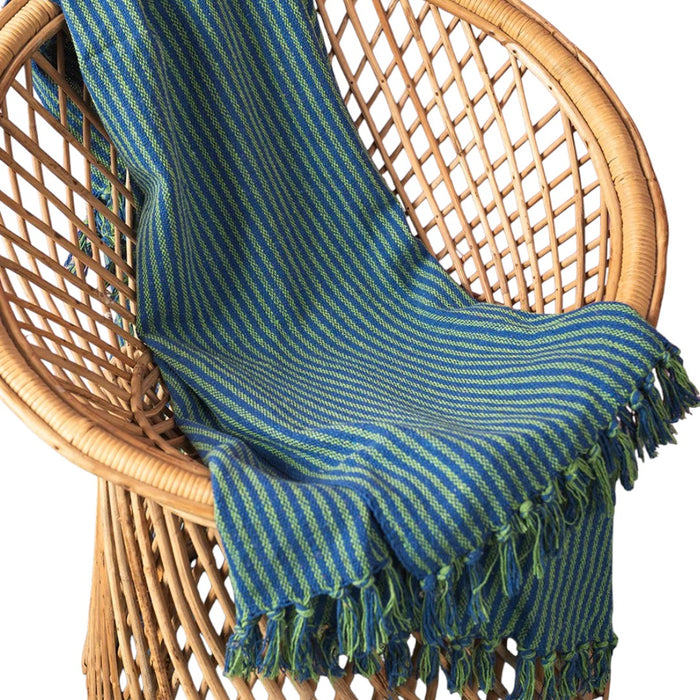 DAISY SNOW Recycled Cotton Striped Throw - Green & Blue