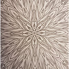 Adult colouring book page showing a black and white mandala with intricate floral patterns and a central starburst design