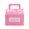 Pink cardboard wellness gift set box with white floral cutouts and handle labeled agnes cat cat wellness gift