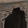 Antique-style wooden fireplace mantel with carved corbels in distressed dark gray finish for albasia bathroom cabinet