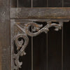 Antique-style wooden corner bracket with intricate scrollwork and distressed gray finish for albasia bathroom cabinet