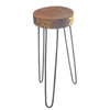 Brown albasia wood plant stand with gold leaf inlay and black hairpin legs for indoor decor use