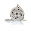 Silver aromatherapy diffuser necklace with heart cutout and perforated design on a beaded chain 30mm size