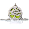 Silver tree of life aromatherapy diffuser necklace with vibrant green interior and beaded chain 30mm design
