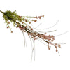 A delicate artificial floral arrangement with dusky pink berries soft pink blossoms and green foliage on slender stems