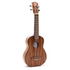 Artisan made 4-string ukulele with a warm brown wooden finish and natural wood grain patterns