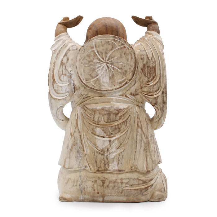 Geschnitzter Holz Buddha, Hände hoch - Whitewash 40cm