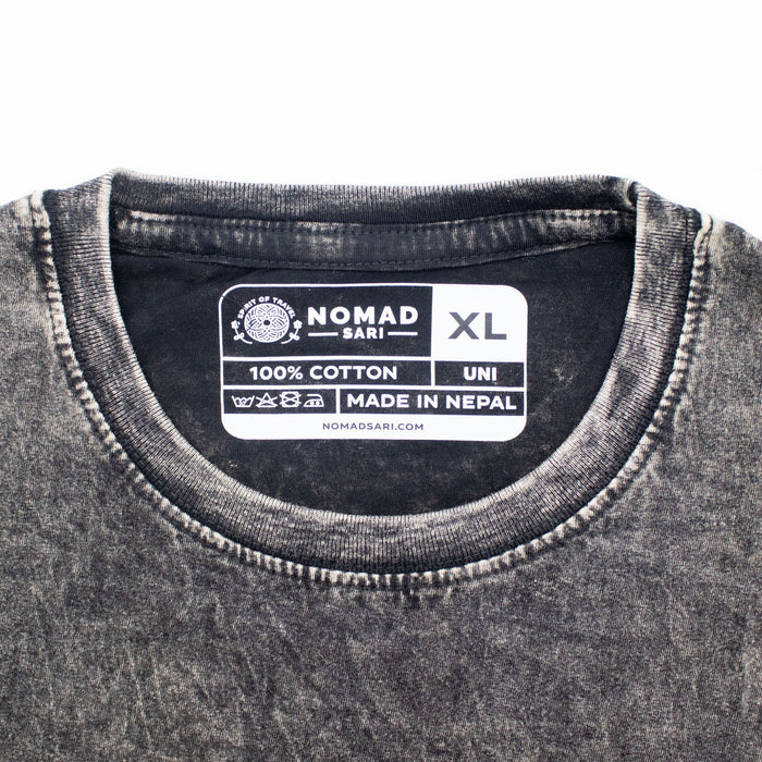 Stonewashed Baumwoll T-Shirt - Kompass des Lebens, Anthrazit (XL)