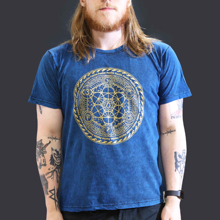 Stonewashed Cotton T-Shirt – Chakra, Blue (Large)