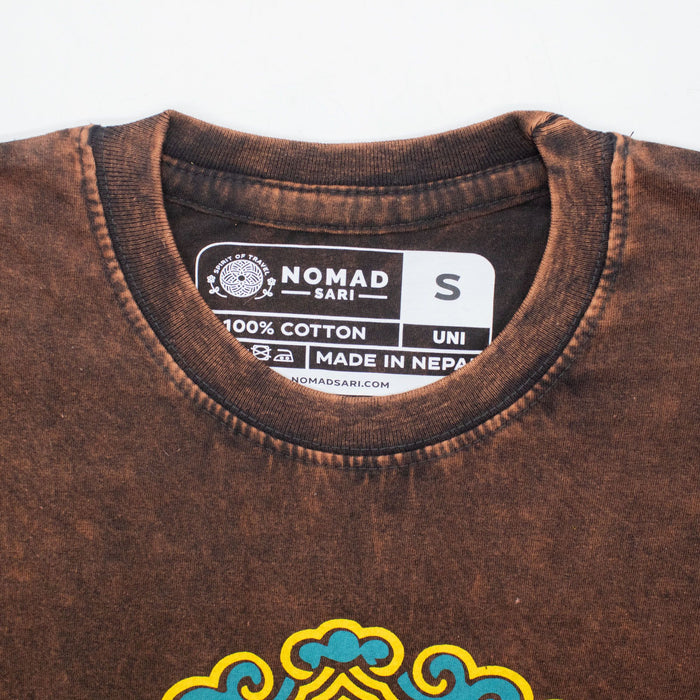 Stonewashed Baumwoll-T-Shirt – Sonne & Sternzeichen, Braun (S)