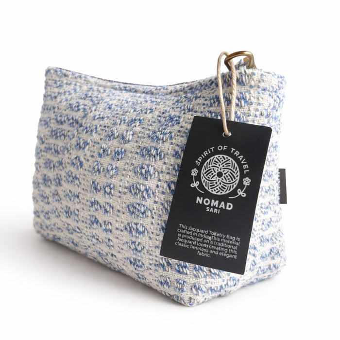 Nomad Sari Indian Jacquard Kulturbeutel – Indigo Echo