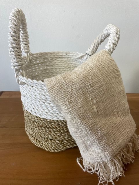 Seagrass Baskets - Natural & White, Set of 3
