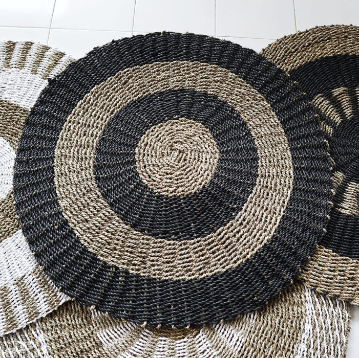 Runder Seegras-Teppich – Schwarz & Natur