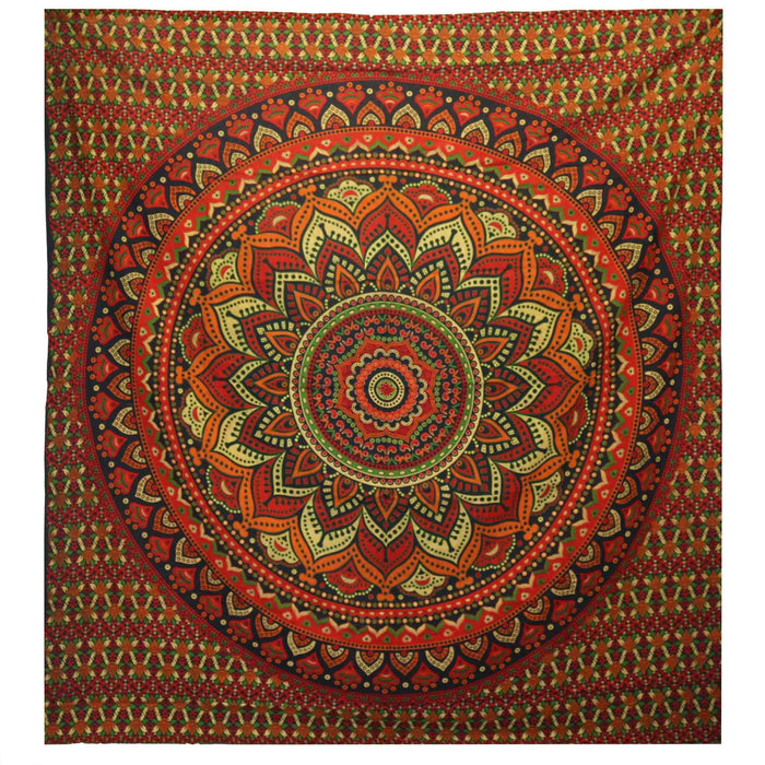 Double Cotton Bedspread / Wall Hanging - Classic Mandala - Green