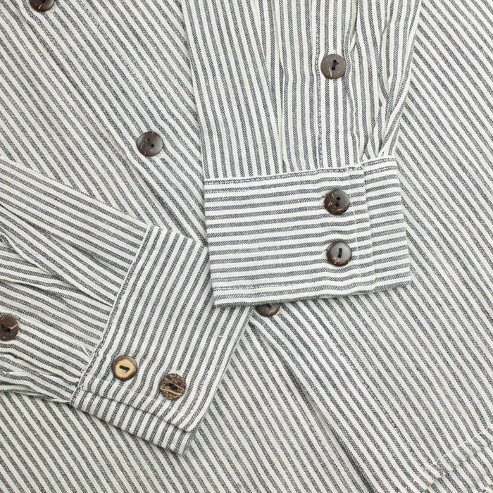Striped Cotton Grandad Shirt - Grey Stone (Medium)