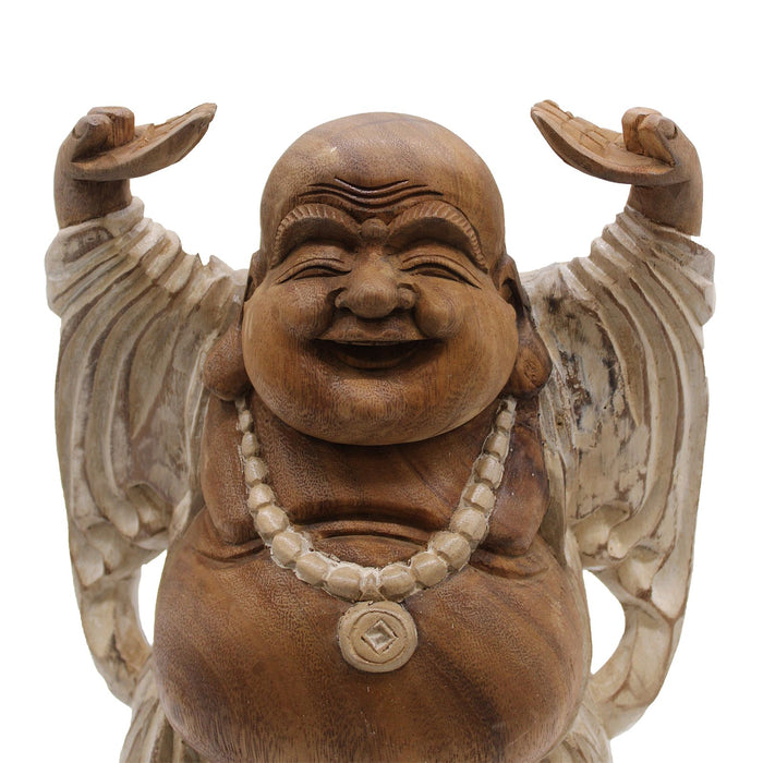 Geschnitzter Holz Buddha, Hände hoch - Whitewash 40cm