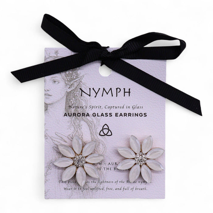 Nymph Aurora Glass Earrings - Flowers, Pearl