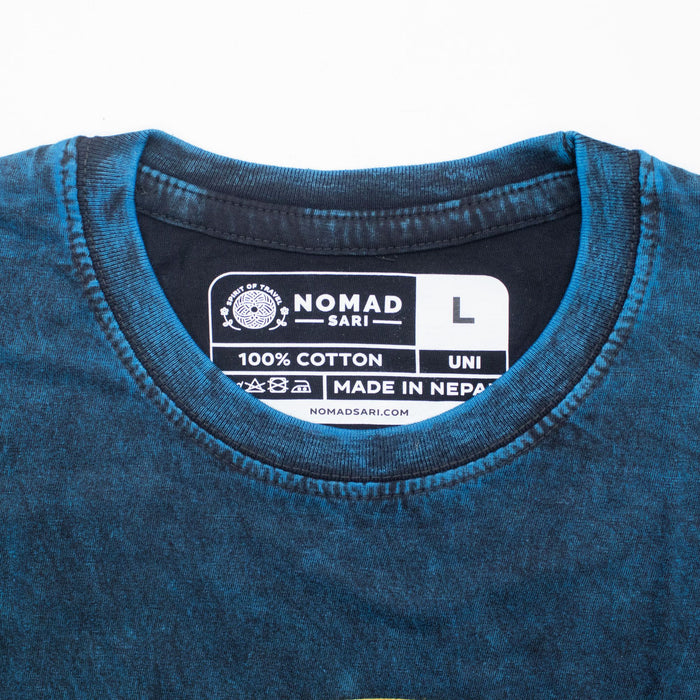 Stonewashed Baumwoll-T-Shirt – Stay Wild Moon Child, Blau (L)