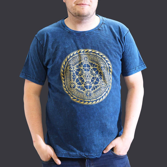 Stonewashed Cotton T-Shirt – Chakra, Blue (XL)