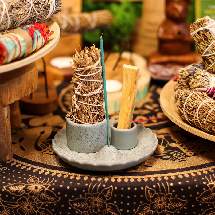 Palo Santo Stick & Smudge Holder - Lotus Flower, Blue