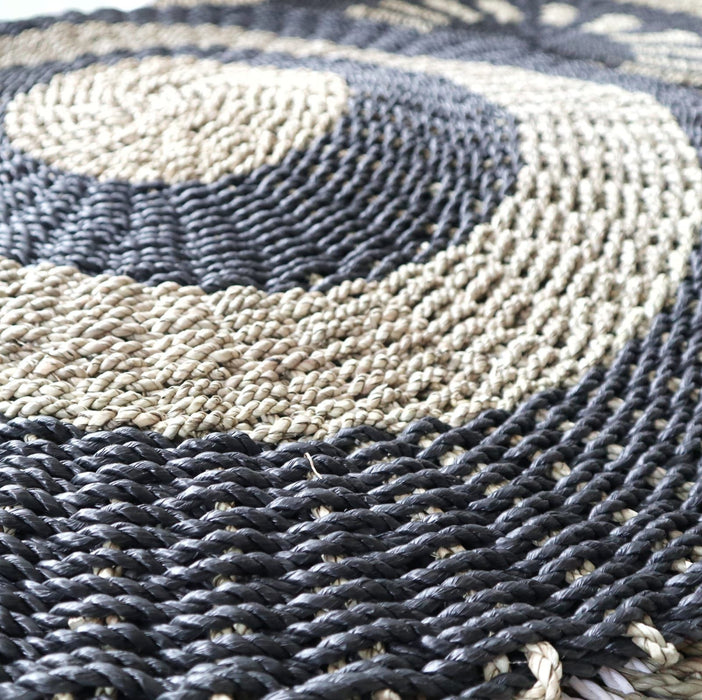 Runder Seegras-Teppich – Schwarz & Natur