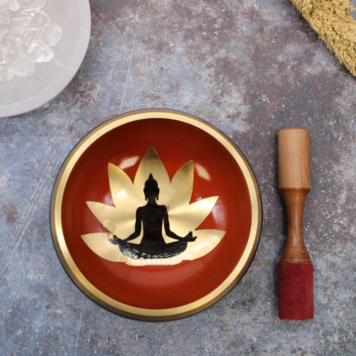 Large Buddha Singing Bowl Set - Black/Orange