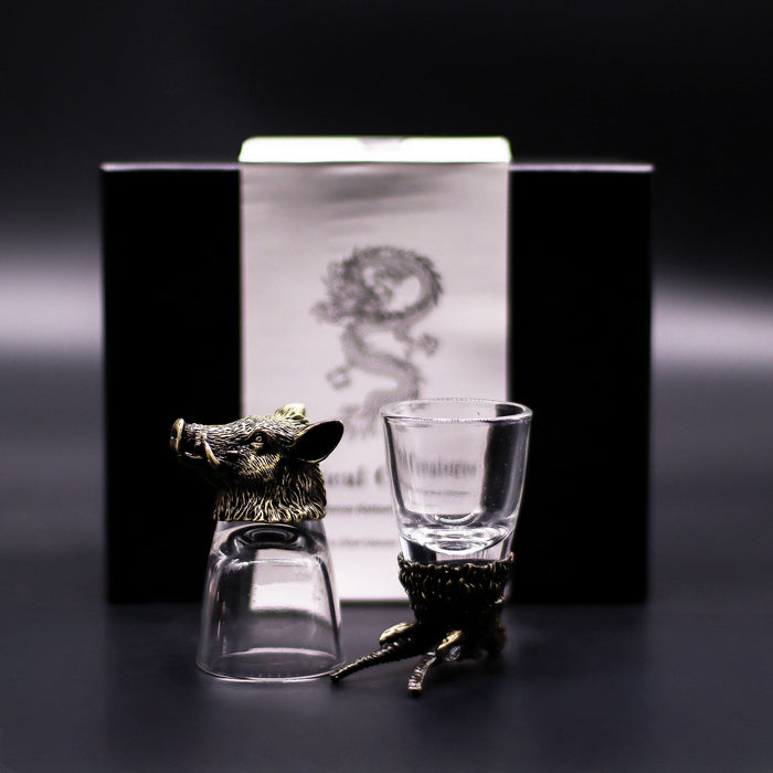 Coffret de 6 verres à shot "Bottoms Up" (50 ml) - Créatures de la forêt, bronze antique