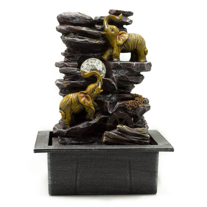 Tabletop Water Feature - Elephants, Crystal Ball & Water Wheel