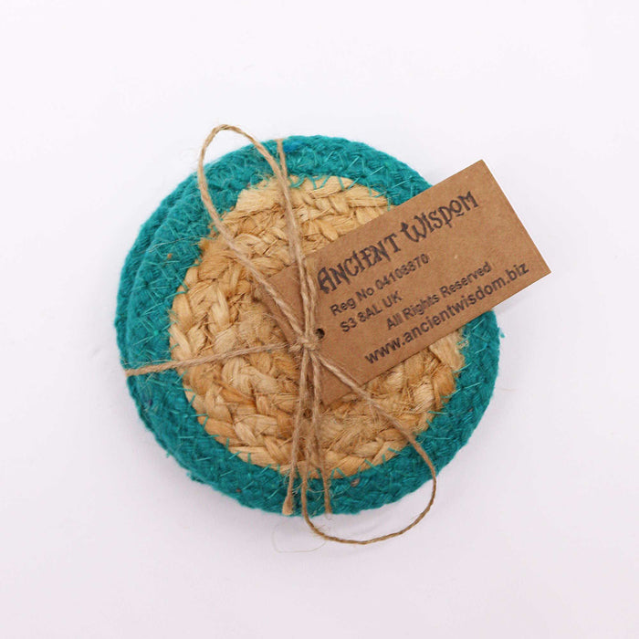 Jute & Cotton Coasters - Teal, Set of 4