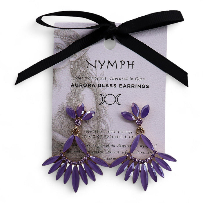 Nymph Aurora Glass Earrings - Long Drop, Lavender