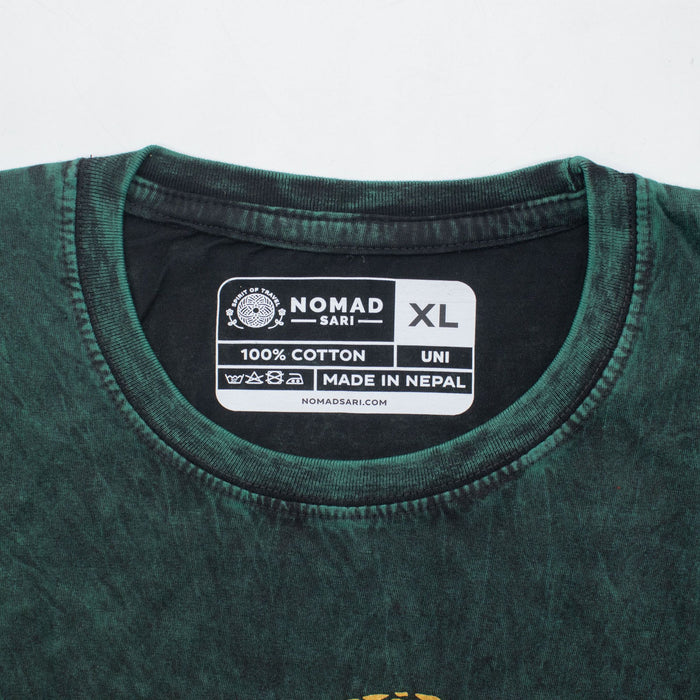 Stone-washed Baumwoll-T-Shirt - Lebensbaum, Grün (XL)