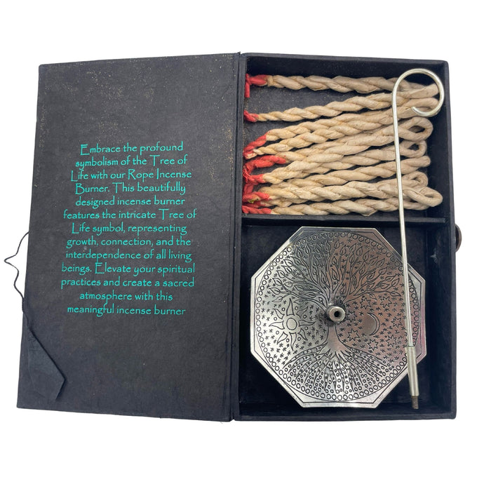 Räucherseil & versilberter Halter Set - Lebensbaum