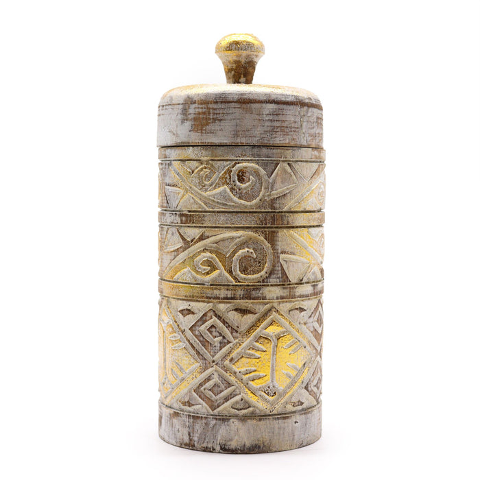 White & Gold Decorative Wooden Jar