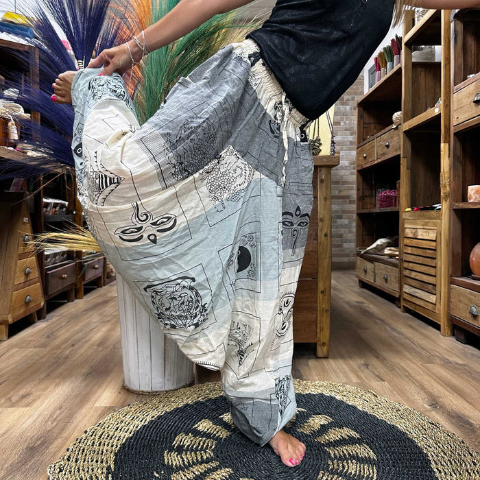 Aladdin Yoga & Festival Pants - Himalayan Print, Grey