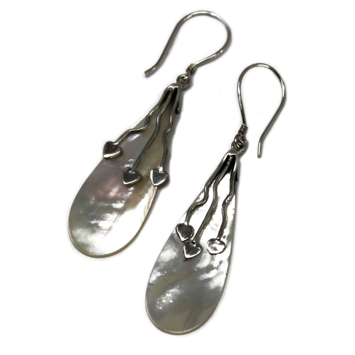 Boucles d'oreilles en argent sterling et nacre - Trois cœurs