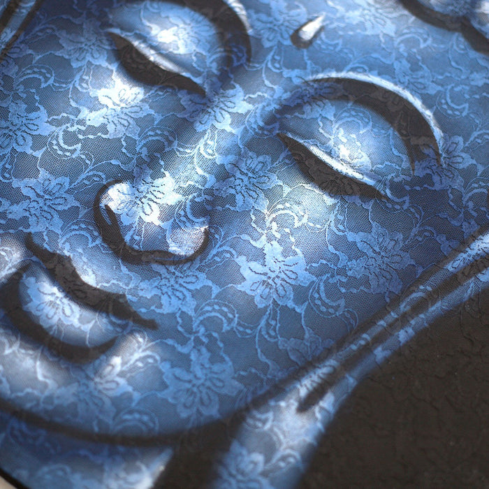 Bemalte Leinwand - Blauer Buddha-Kopf, Brokat-Detail