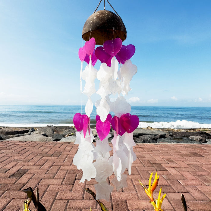 Capiz-Muschel- & Kokosnuss-Klangspiel – Gemischte Formen, Rosa & Weiß