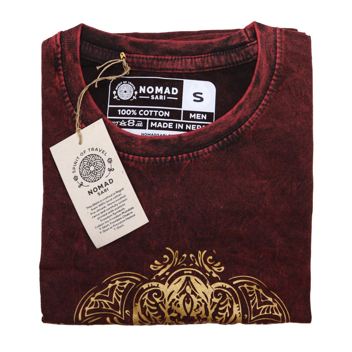 Stonewashed Cotton T-Shirt – Hamsa, Maroon (Small)