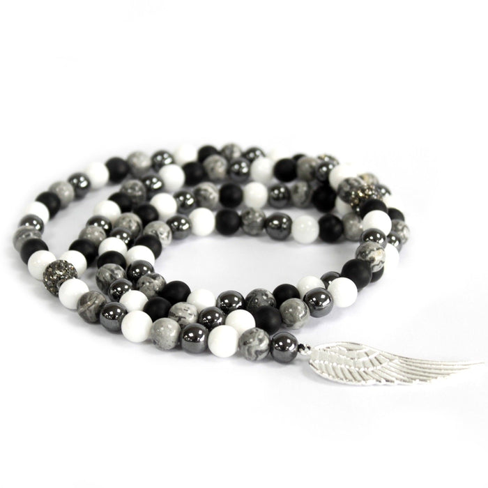 Grey Agate Necklace - Angel Wing