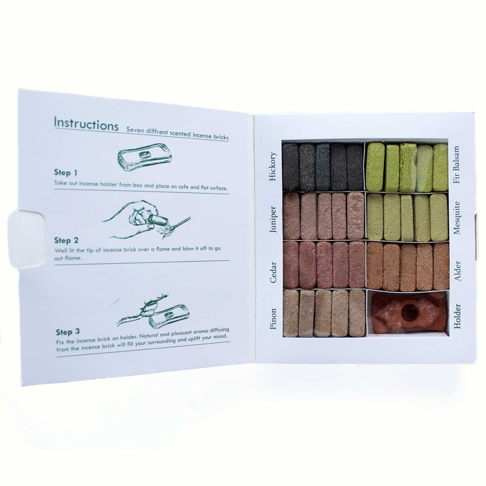 70er-Set ISHOM Räucherstäbchen-Räucherziegel und Brenner – Erdiges Himalaya