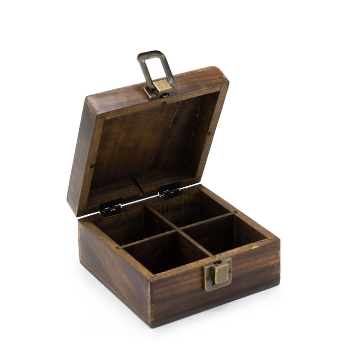 Carved Mango Wood Tea Box - 4 Compartments