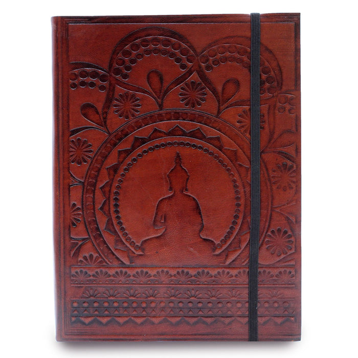 Vegetable Tanned Leather Notebook with Strap - Tibetan Mandala (Medium)