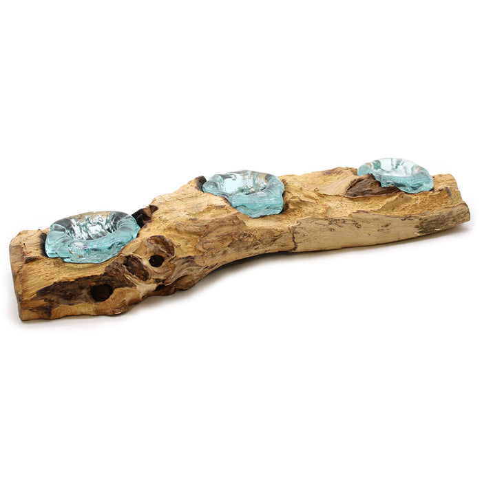 Molton Glas & Gamalholz – Dreifach-Teelichthalter