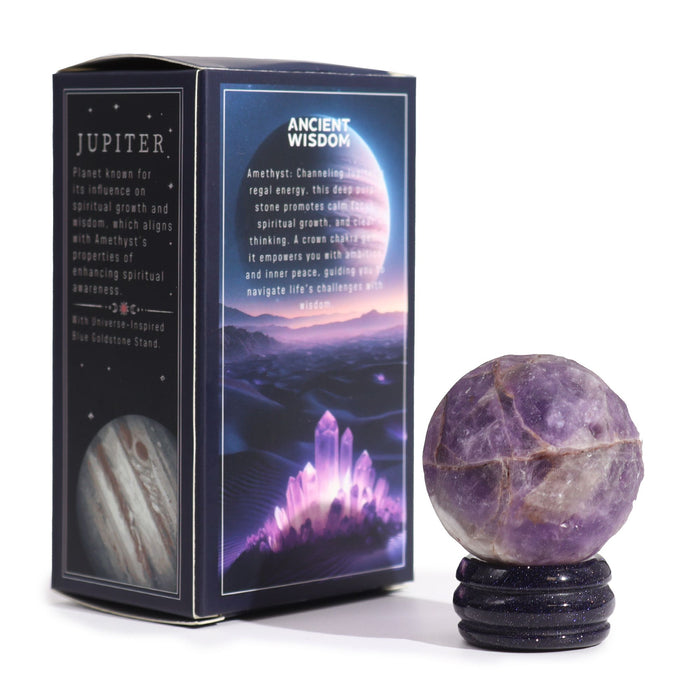 Edelstein-Planet auf Solarständer – Amethyst JUPITER