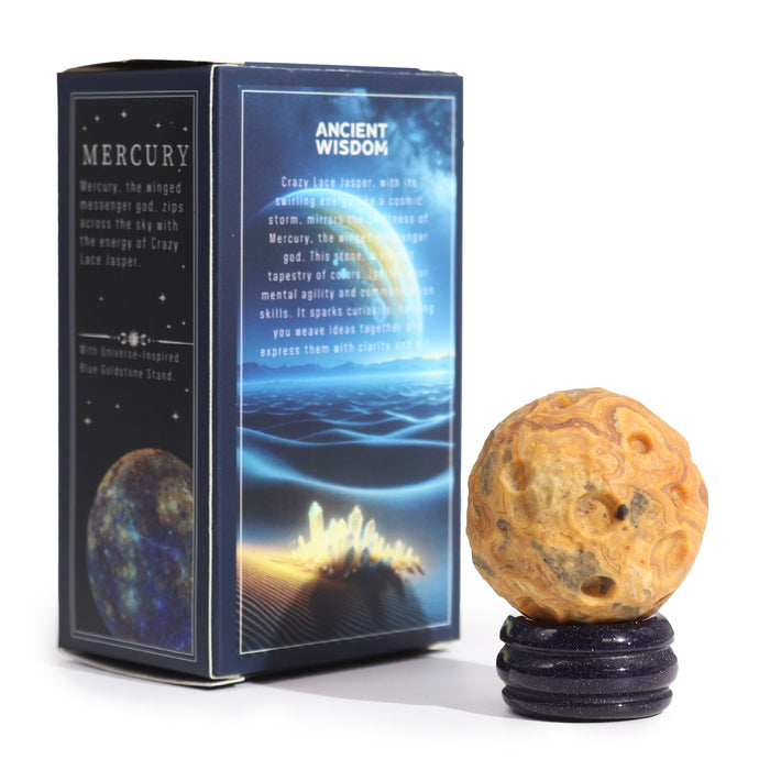 Edelstein-Planet auf Sonnenständer – Crazy Lace Jaspis MERKUR