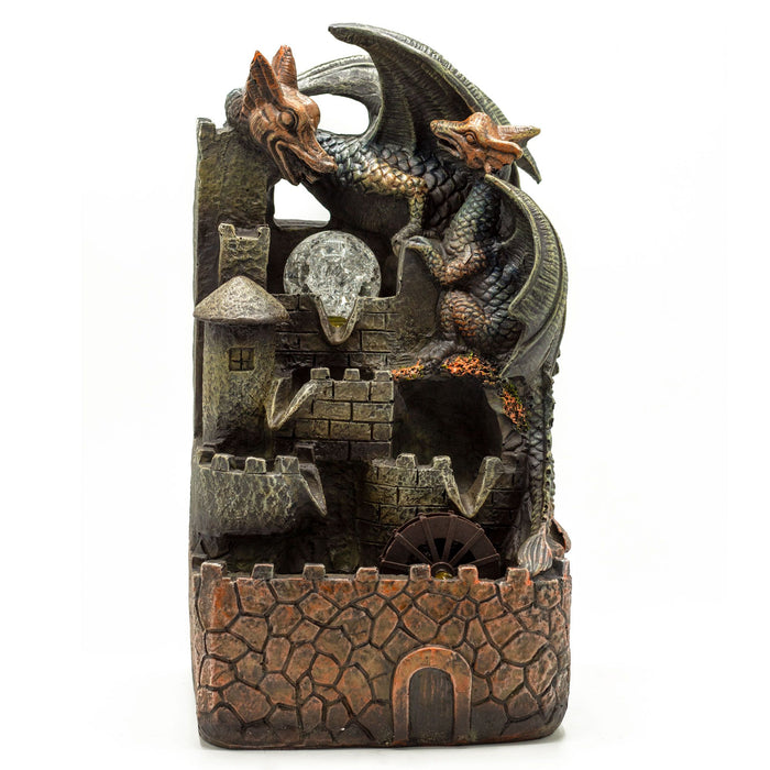 Tabletop Water Feature - Dragons, Crystal Ball & Water Wheel