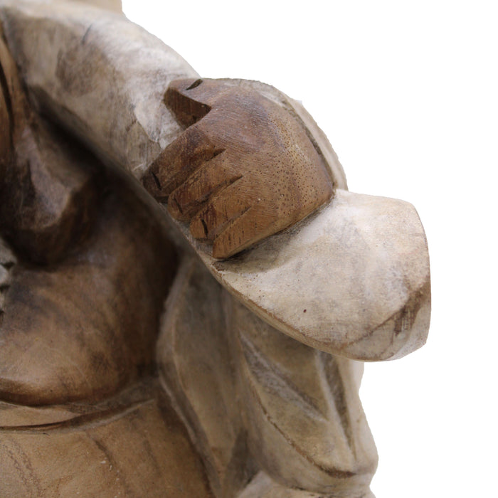 Geschnitzter Holz-Glücks-Buddha, Holz bringend – Kalkweiß 30cm