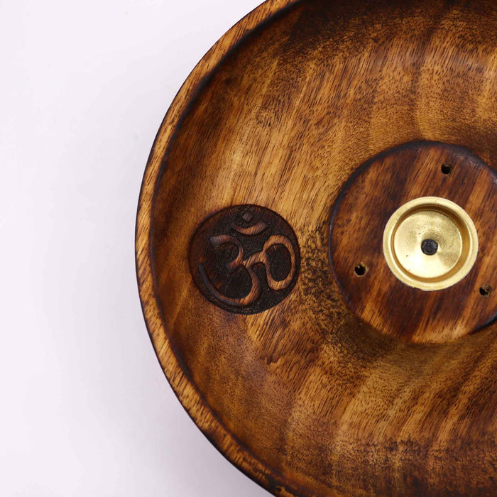 Mangoholz Räucherstäbchen- & Kegelbrenner Scheibe – Om-Symbol