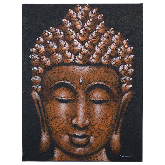 Painted Canvas - Copper Buddha Face, Brocade Detail
