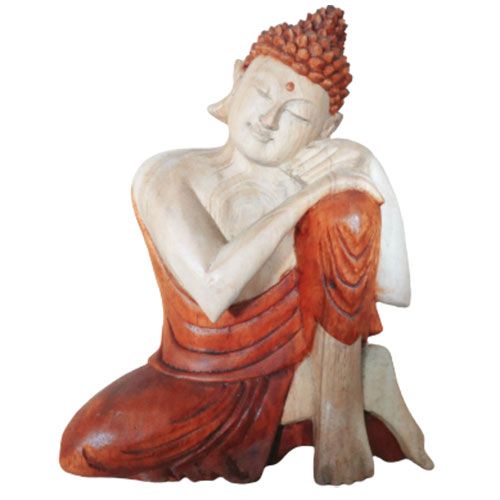 Statue de Bouddha sculptée en bois, méditant - 25cm